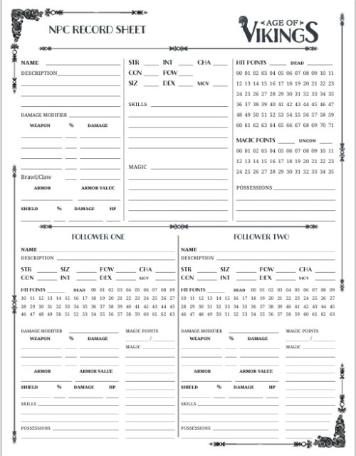 Age of Vikings NPC Sheet for quick reference.